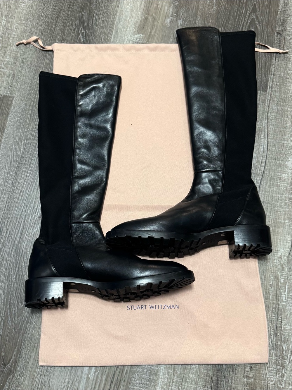 Stuart Weitzman Black Leather Over-the-Knee Lug Sole Boots - Picture 2 of 6